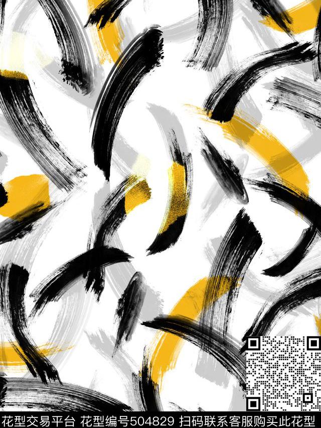 笔刷水墨肌理传统印花华亿平台下载（图片编号: 504829） - 瓦栏（Walan）