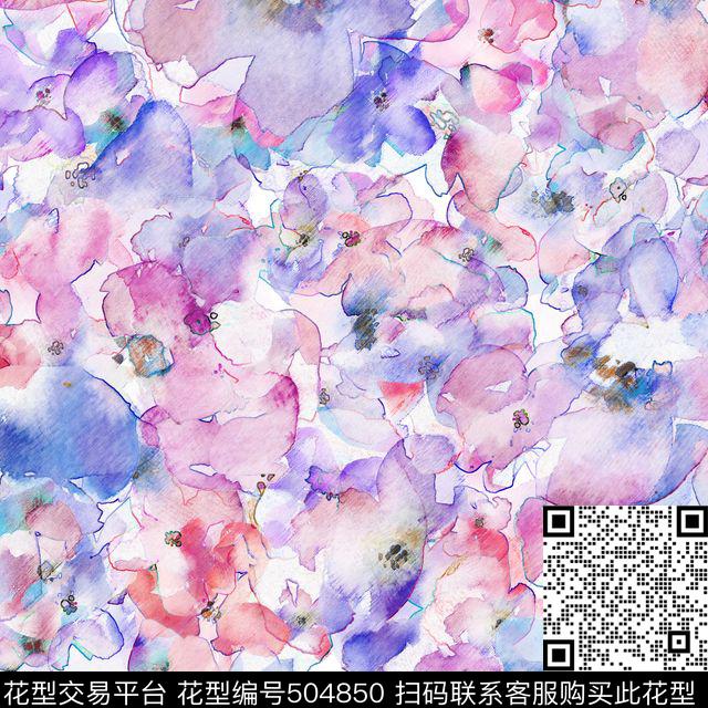 水墨水彩花卉数码印花华亿平台下载（图片编号: 504850） - 瓦栏（Walan）