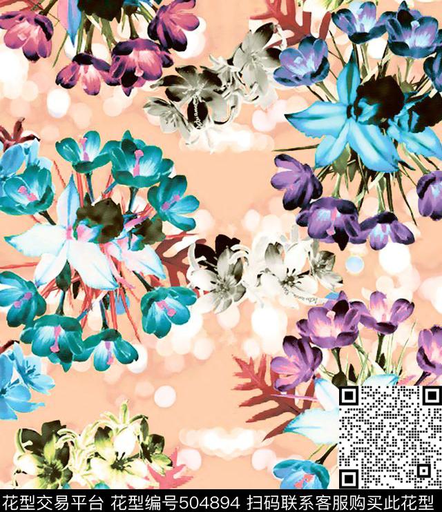 原创花卉优雅数码印花华亿平台下载（图片编号: 504894） - 瓦栏（Walan）