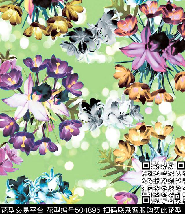 原创花卉优雅数码印花华亿平台下载（图片编号: 504895） - 瓦栏（Walan）