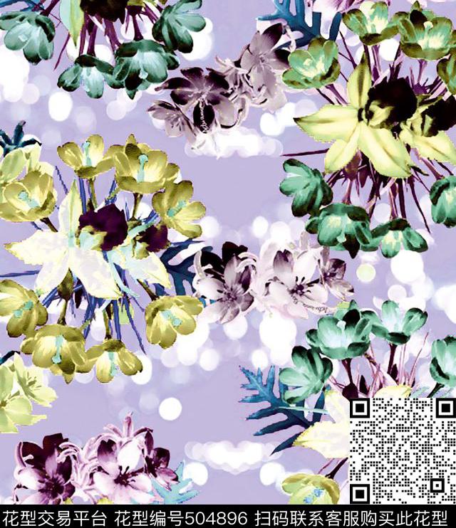 原创花卉优雅数码印花华亿平台下载（图片编号: 504896） - 瓦栏（Walan）