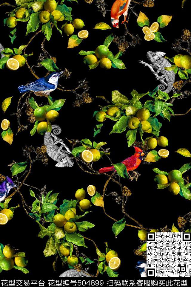 水果花鸟复古数码印花华亿平台下载（图片编号: 504899） - 瓦栏（Walan）