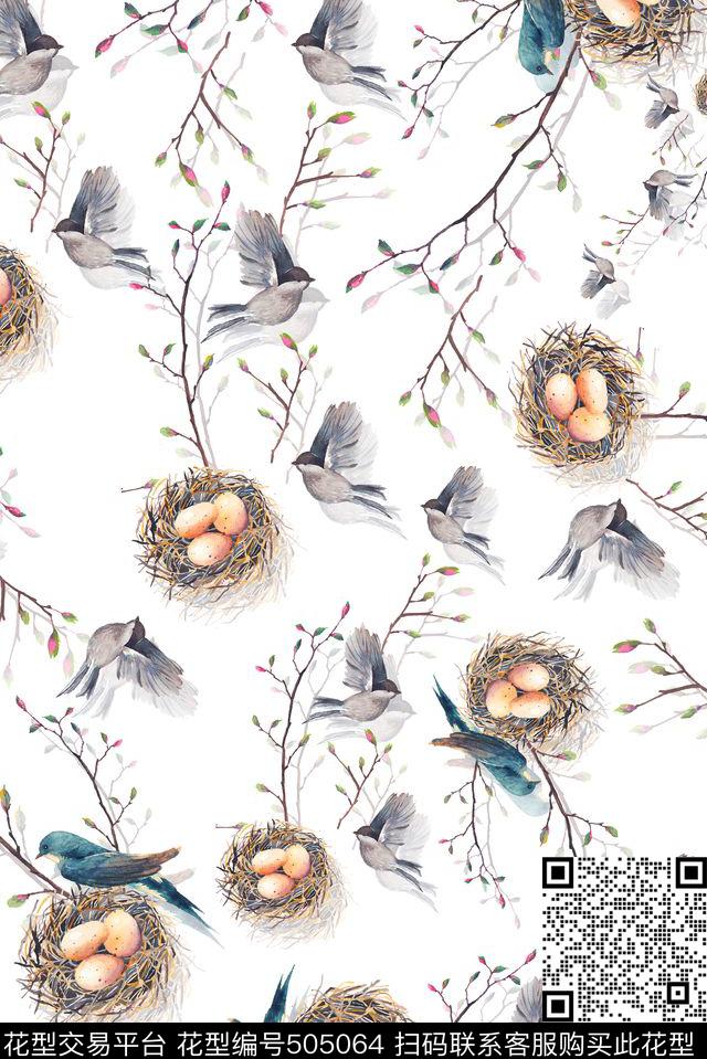 创意枝条鸟窝数码印花华亿平台下载（图片编号: 505064） - 瓦栏（Walan）