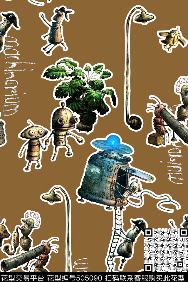 时尚机械人物字母数码印花华亿平台下载（图片编号: 505090） - 瓦栏（Walan）