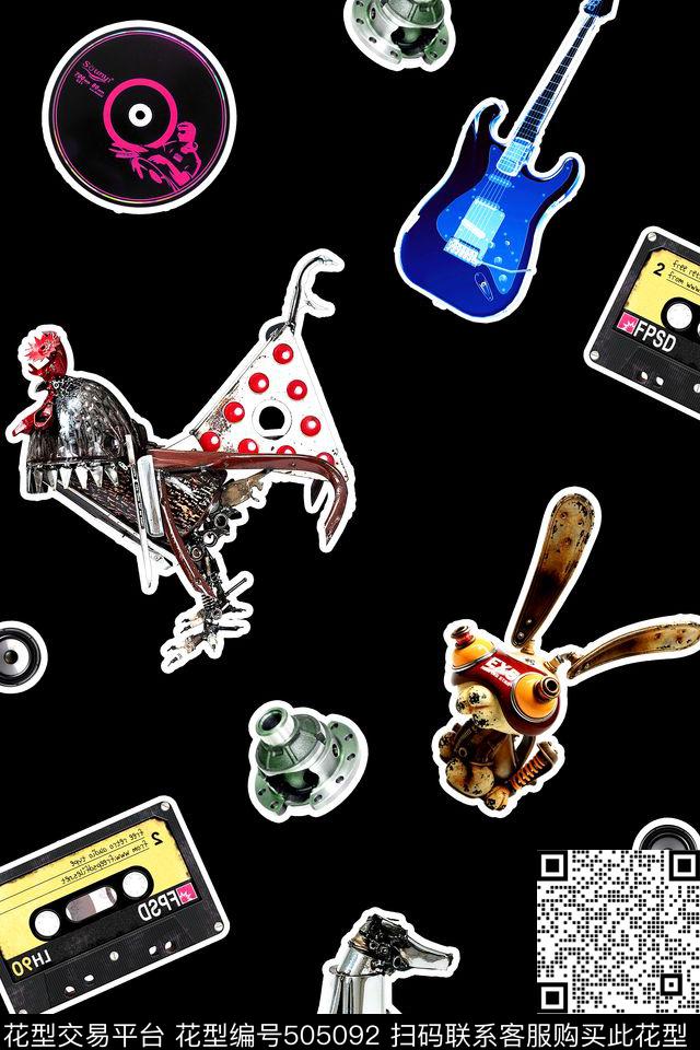 时尚机械动物贝斯数码印花华亿平台下载（图片编号: 505092） - 瓦栏（Walan）