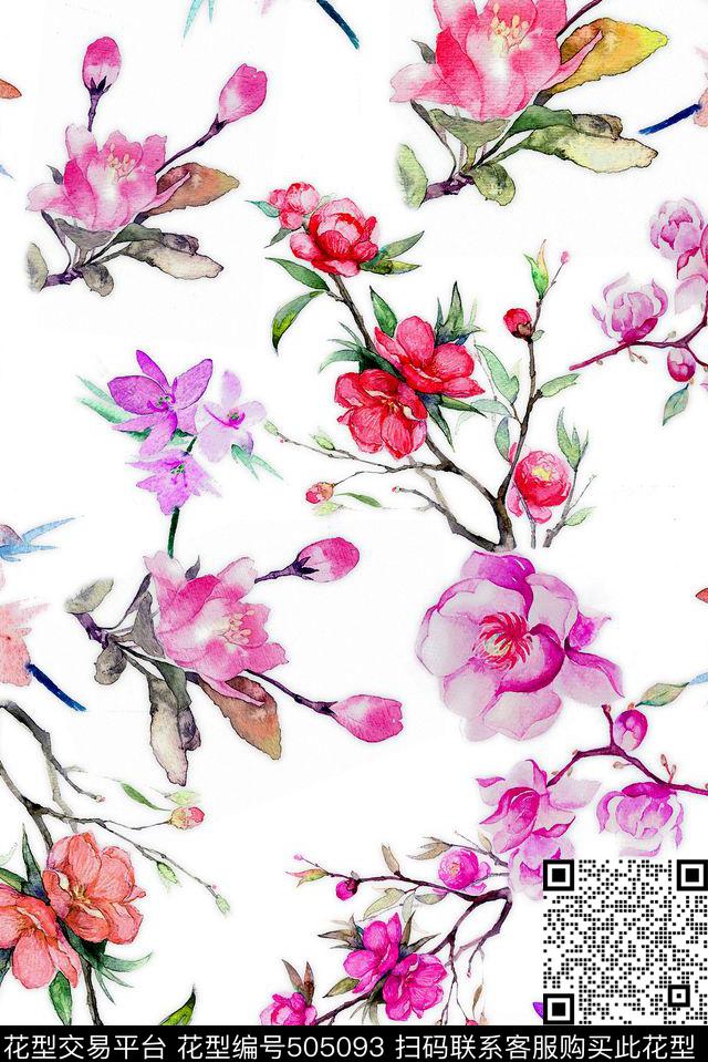 水彩水墨花卉数码印花华亿平台下载（图片编号: 505093） - 瓦栏（Walan）