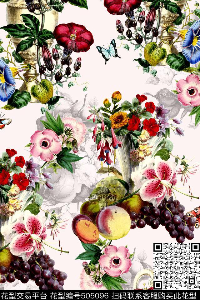 蝴蝶花卉时尚数码印花华亿平台下载（图片编号: 505096） - 瓦栏（Walan）