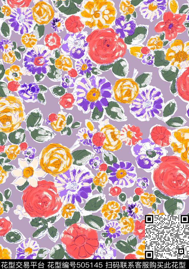 手绘花卉衬衫数码印花华亿平台下载（图片编号: 505145） - 瓦栏（Walan）