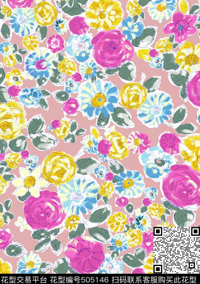 手绘花卉衬衫数码印花华亿平台下载（图片编号: 505146） - 瓦栏（Walan）