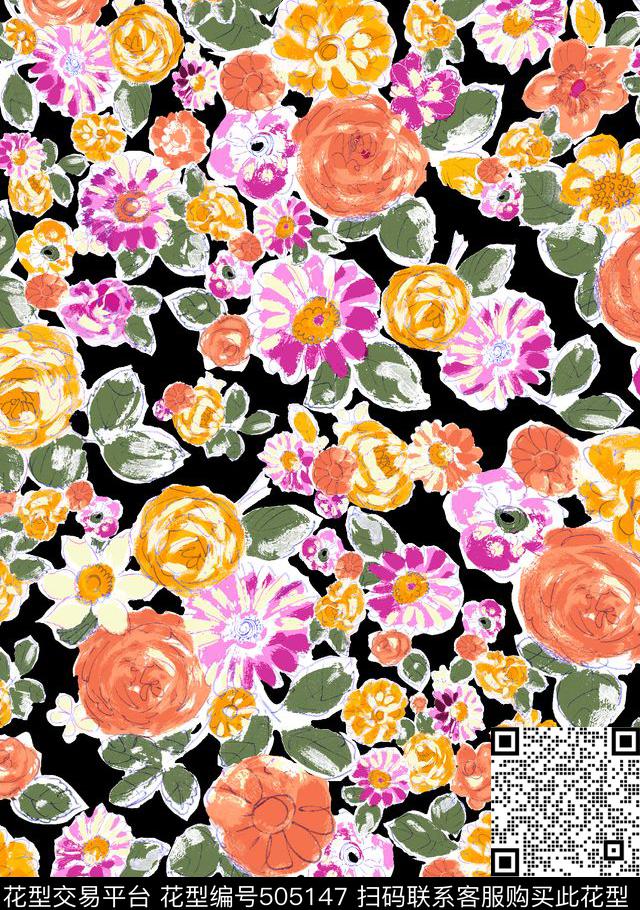 手绘花卉衬衫数码印花华亿平台下载（图片编号: 505147） - 瓦栏（Walan）