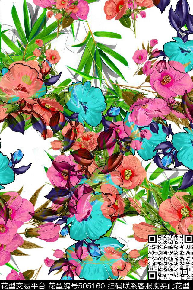 花卉休闲时尚印花自然田园风数码印花华亿平台下载（图片编号: 505160） - 瓦栏（Walan）
