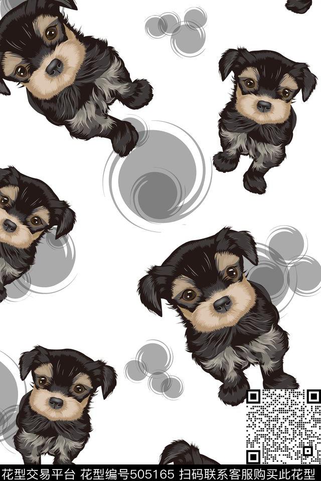 波点手绘狗狗数码印花华亿平台下载（图片编号: 505165） - 瓦栏（Walan）