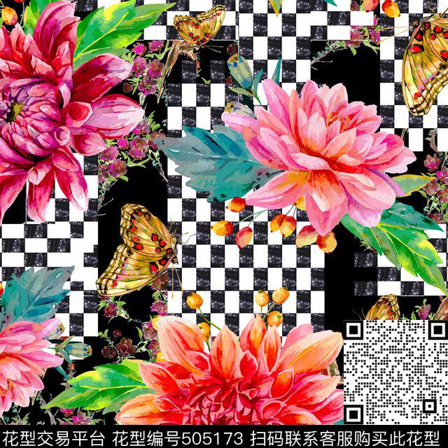 时尚枝条格子数码印花华亿平台下载（图片编号: 505173） - 瓦栏（Walan）