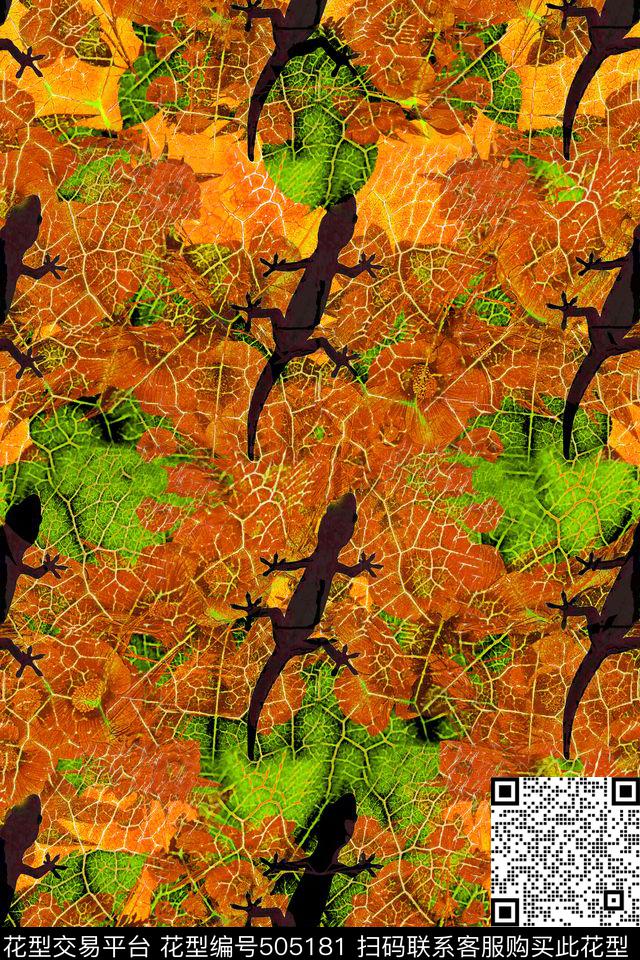 蜥蜴绿叶加滤色花卉抽象画数码印花华亿平台下载（图片编号: 505181） - 瓦栏（Walan）