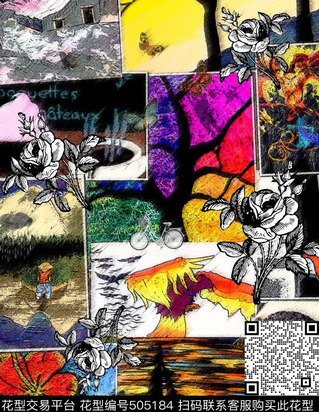 风景花卉玫瑰数码印花华亿平台下载（图片编号: 505184） - 瓦栏（Walan）