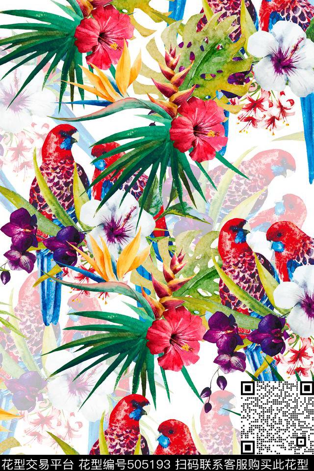 夏威夷植物热带数码印花华亿平台下载（图片编号: 505193） - 瓦栏（Walan）