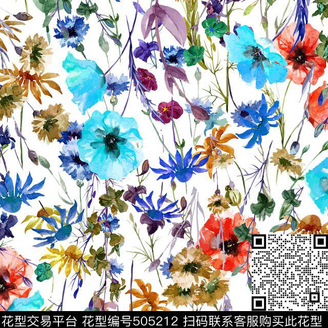 时尚水彩手绘数码印花华亿平台下载（图片编号: 505212） - 瓦栏（Walan）