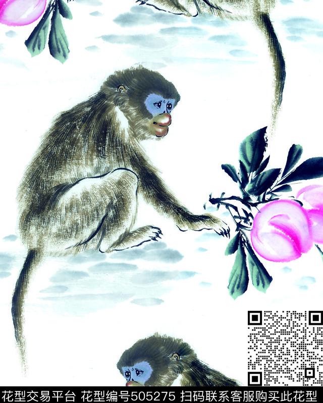 猴子水墨画仙桃数码印花华亿平台下载（图片编号: 505275） - 瓦栏（Walan）