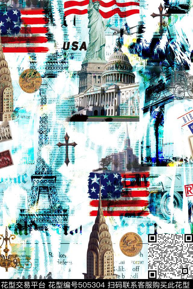 复古建筑水彩数码印花华亿平台下载（图片编号: 505304） - 瓦栏（Walan）