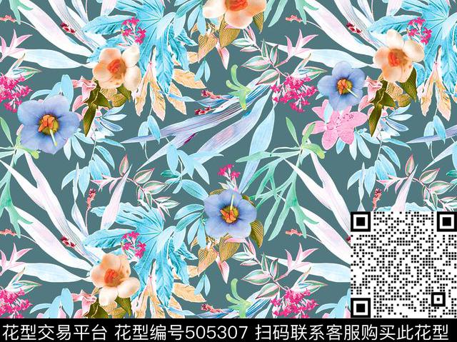 原创植物优雅数码印花华亿平台下载（图片编号: 505307） - 瓦栏（Walan）