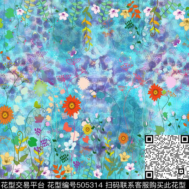 版画花卉组合数码印花华亿平台下载（图片编号: 505314） - 瓦栏（Walan）