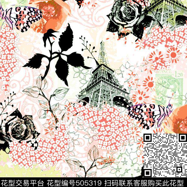 原创花卉优雅数码印花华亿平台下载（图片编号: 505319） - 瓦栏（Walan）