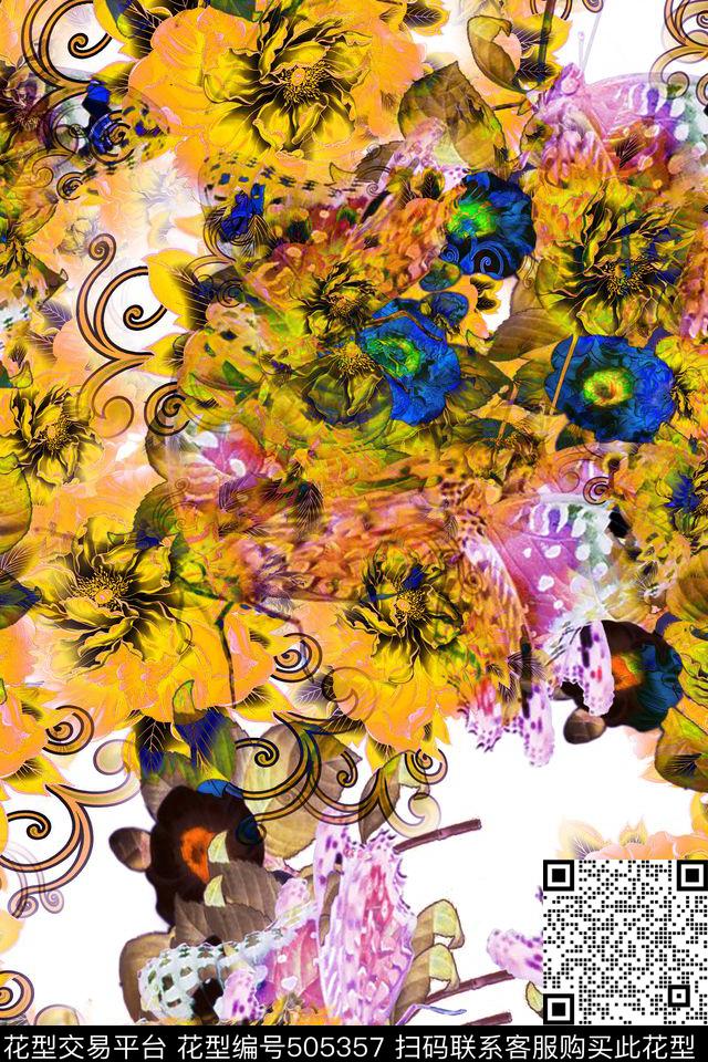 花卉组民族风热带风情数码印花华亿平台下载（图片编号: 505357） - 瓦栏（Walan）