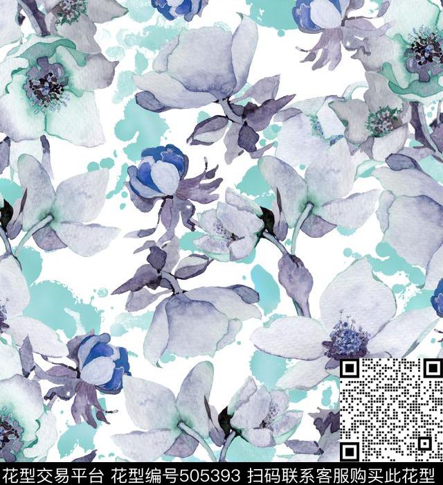 淡彩花卉清新数码印花华亿平台下载（图片编号: 505393） - 瓦栏（Walan）