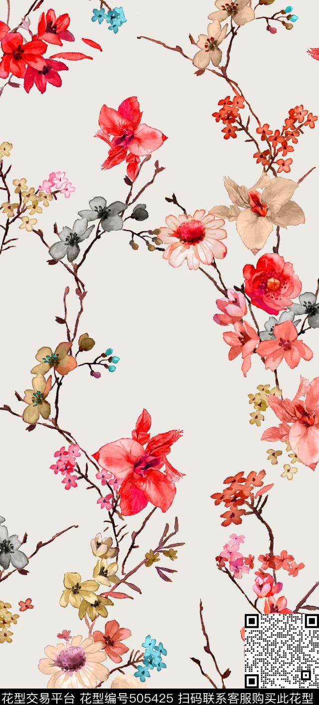 花枝头花开树枝花开枝头传统印花华亿平台下载（图片编号: 505425） - 瓦栏（Walan）