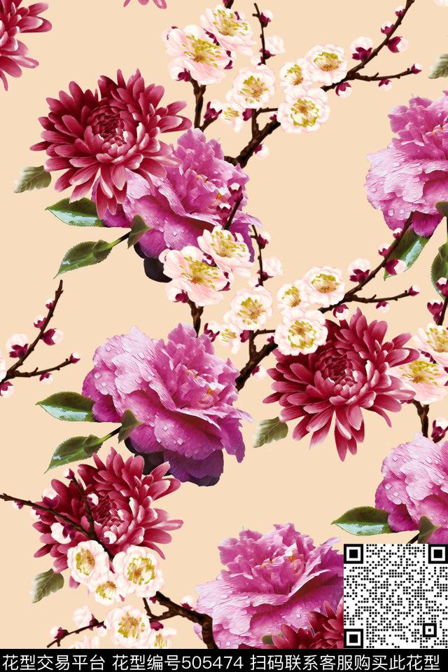 时尚梨花桃花数码印花华亿平台下载（图片编号: 505474） - 瓦栏（Walan）