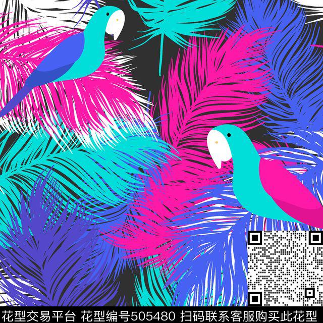 卡通鹦鹉羽毛传统印花华亿平台下载（图片编号: 505480） - 瓦栏（Walan）