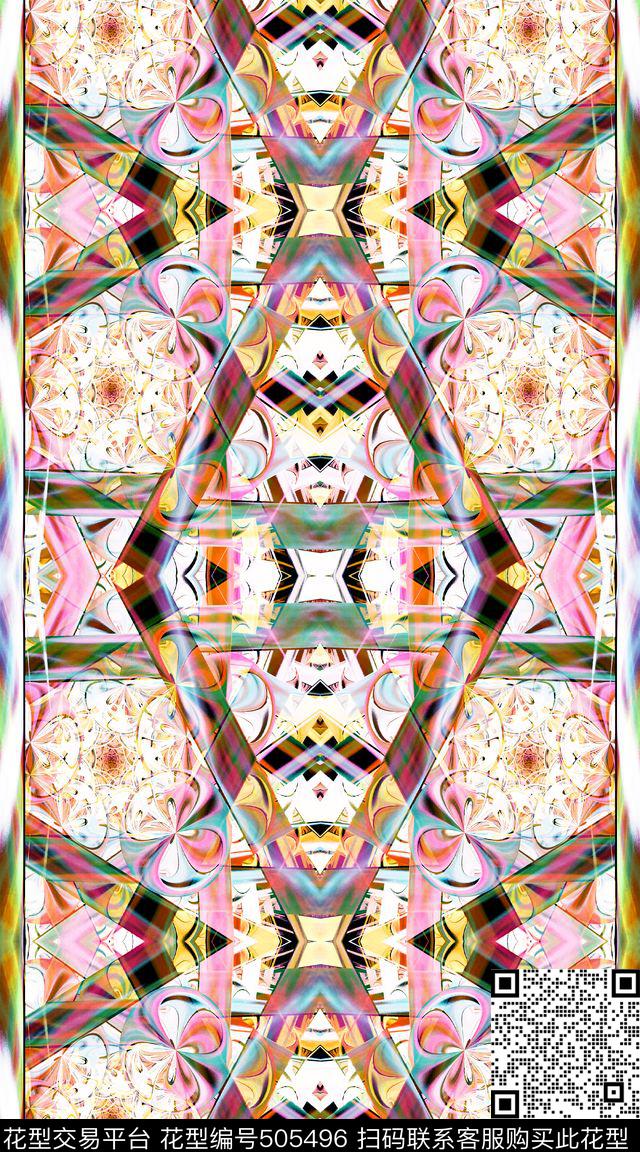 抽象条纹对称数码印花华亿平台下载（图片编号: 505496） - 瓦栏（Walan）