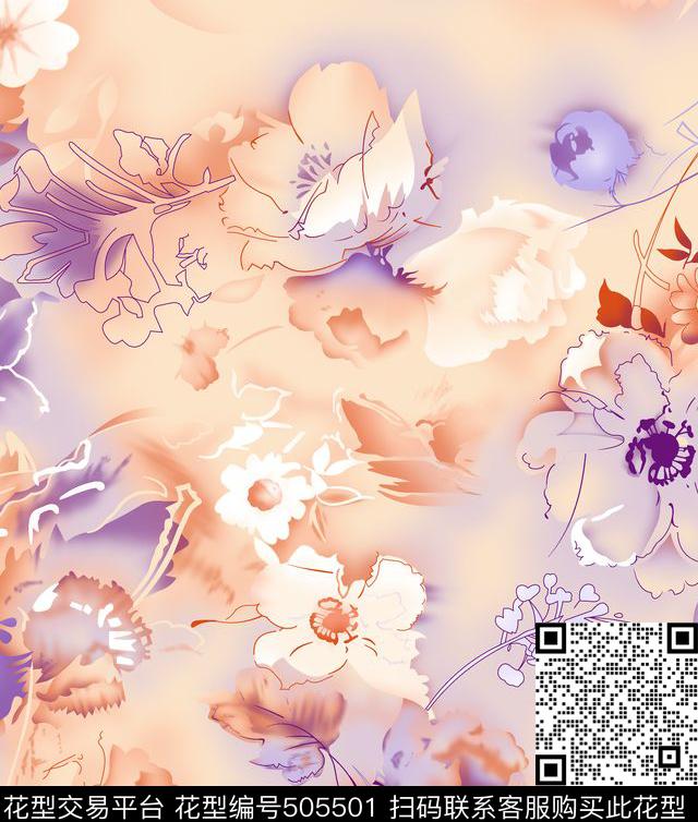 简约花抽象数码印花华亿平台下载（图片编号: 505501） - 瓦栏（Walan）