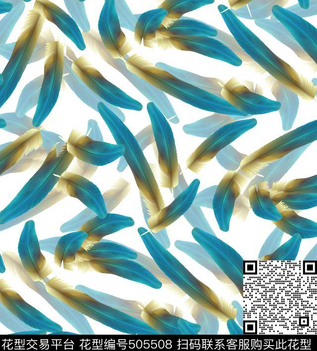 潮流时尚动物羽毛数码印花华亿平台下载（图片编号: 505508） - 瓦栏（Walan）