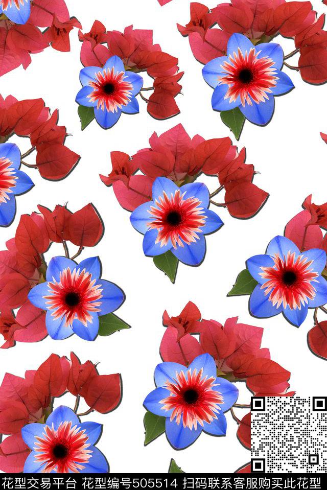 时尚菊花百合数码印花华亿平台下载（图片编号: 505514） - 瓦栏（Walan）