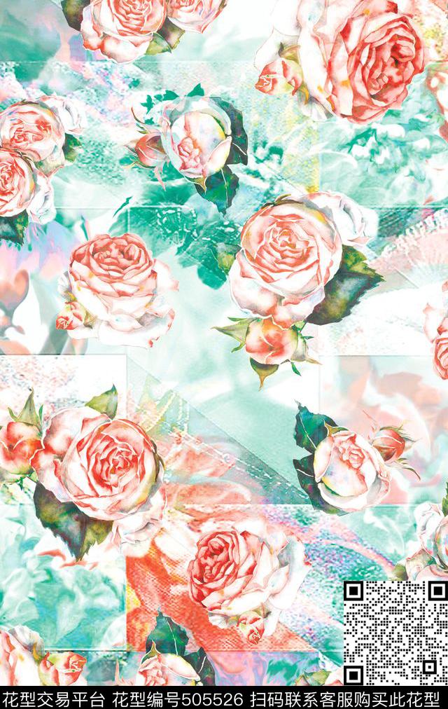 原创花卉优雅数码印花华亿平台下载（图片编号: 505526） - 瓦栏（Walan）