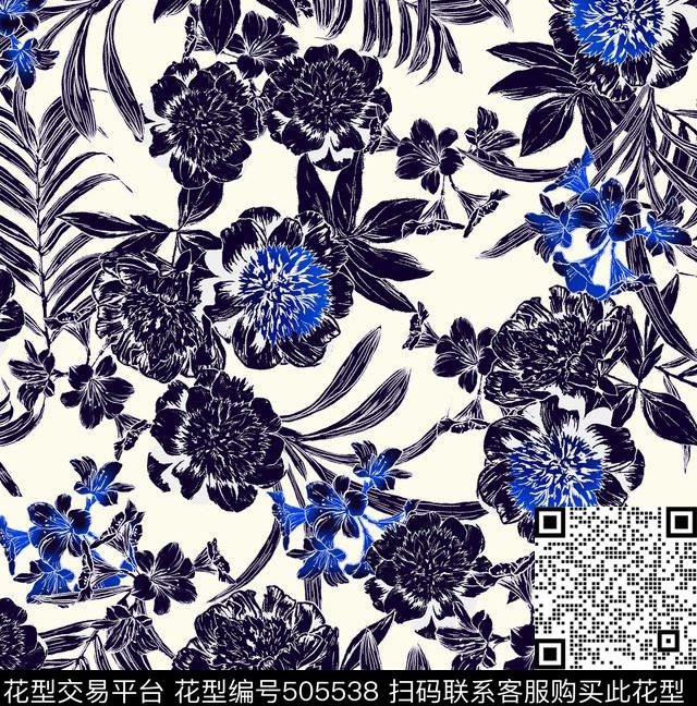 罂粟花花林花丛中传统印花华亿平台下载（图片编号: 505538） - 瓦栏（Walan）