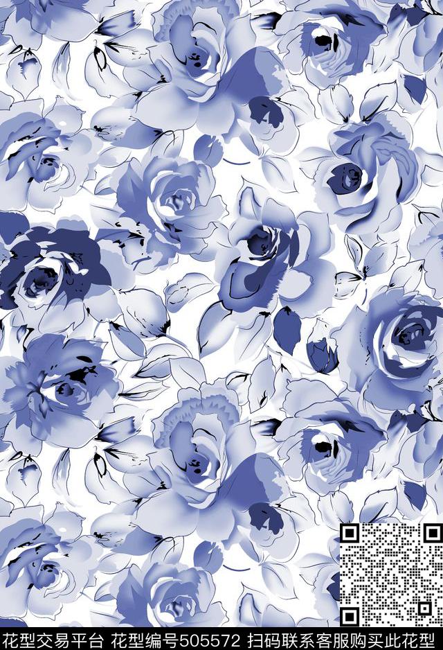 花卉手绘水彩数码印花华亿平台下载（图片编号: 505572） - 瓦栏（Walan）
