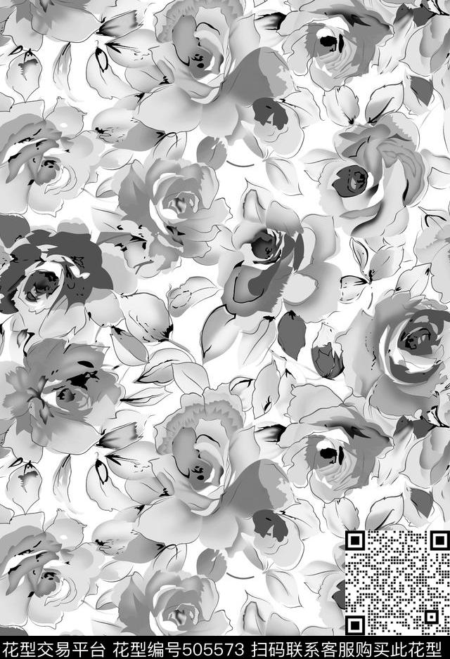 花卉手绘水彩数码印花华亿平台下载（图片编号: 505573） - 瓦栏（Walan）