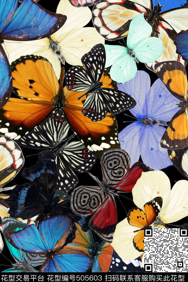 流行时尚蝴蝶叠加数码印花华亿平台下载（图片编号: 505603） - 瓦栏（Walan）