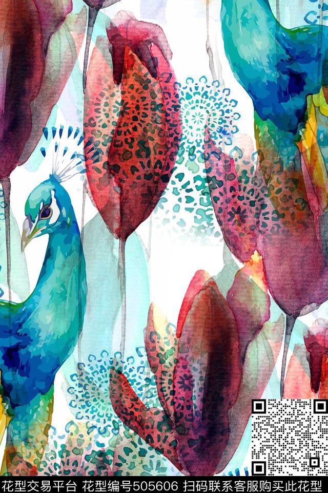 大牌花卉孔雀数码印花华亿平台下载（图片编号: 505606） - 瓦栏（Walan）