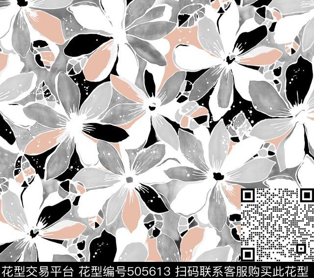 服装花卉手绘数码印花华亿平台下载（图片编号: 505613） - 瓦栏（Walan）