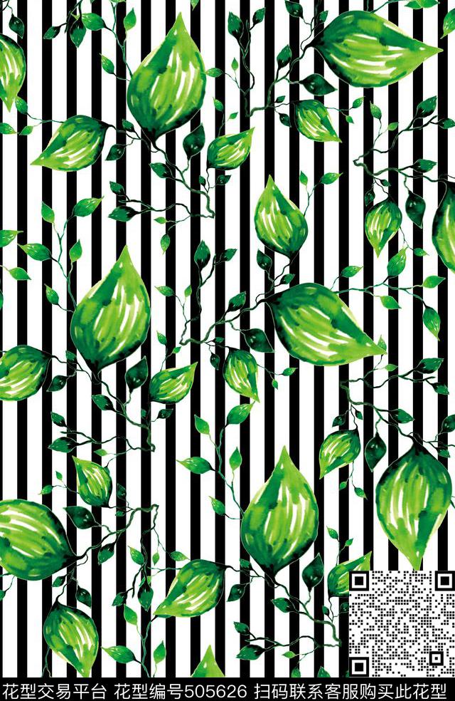 数码印花叶子条纹花卉数码印花华亿平台下载（图片编号: 505626） - 瓦栏（Walan）