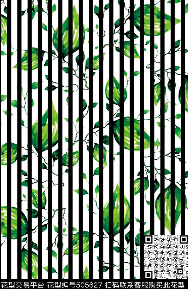 数码印花叶子条纹花卉数码印花华亿平台下载（图片编号: 505627） - 瓦栏（Walan）