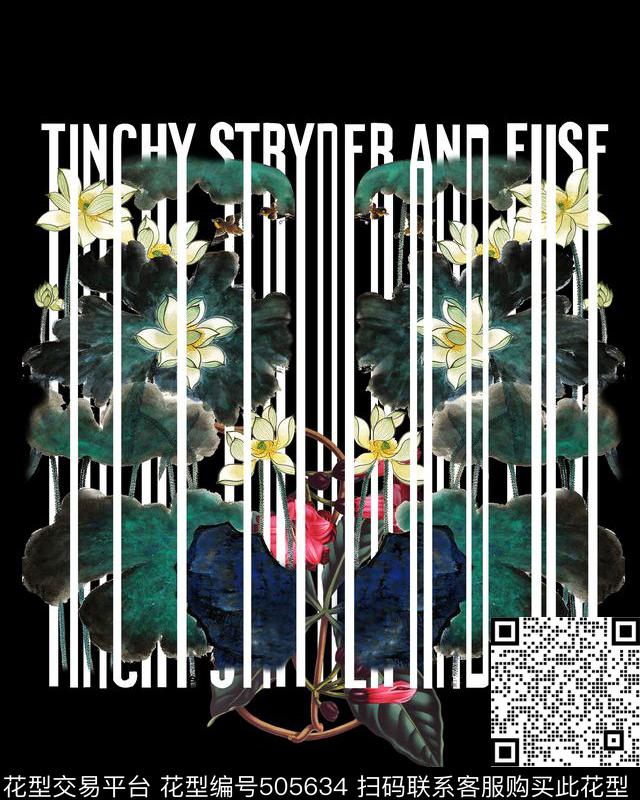 T恤定位荷花字母线条数码印花华亿平台下载（图片编号: 505634） - 瓦栏（Walan）