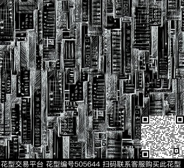 潮流时尚城市建筑抽象手绘传统印花华亿平台下载（图片编号: 505644） - 瓦栏（Walan）