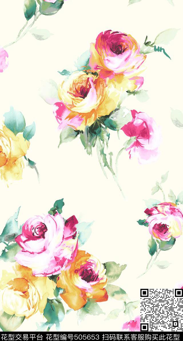 家纺水彩花卉田园风格数码印花华亿平台下载（图片编号: 505653） - 瓦栏（Walan）
