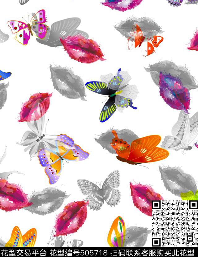 潮流时尚红唇蝴蝶蝴蝶数码印花华亿平台下载（图片编号: 505718） - 瓦栏（Walan）