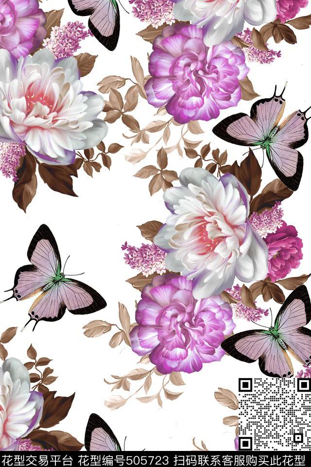贵族牡丹蝴蝶数码印花华亿平台下载（图片编号: 505723） - 瓦栏（Walan）