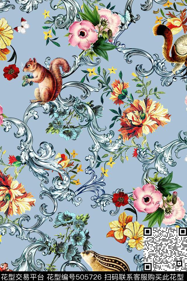 欧式卷草花卉数码印花华亿平台下载（图片编号: 505726） - 瓦栏（Walan）